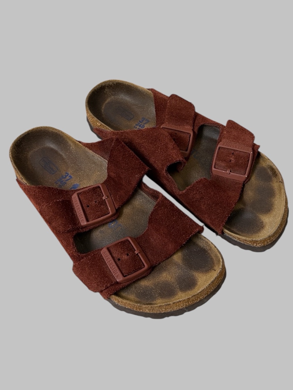 Birkenstock Arizona Suede Leather Red Brown Double Strap Sandals